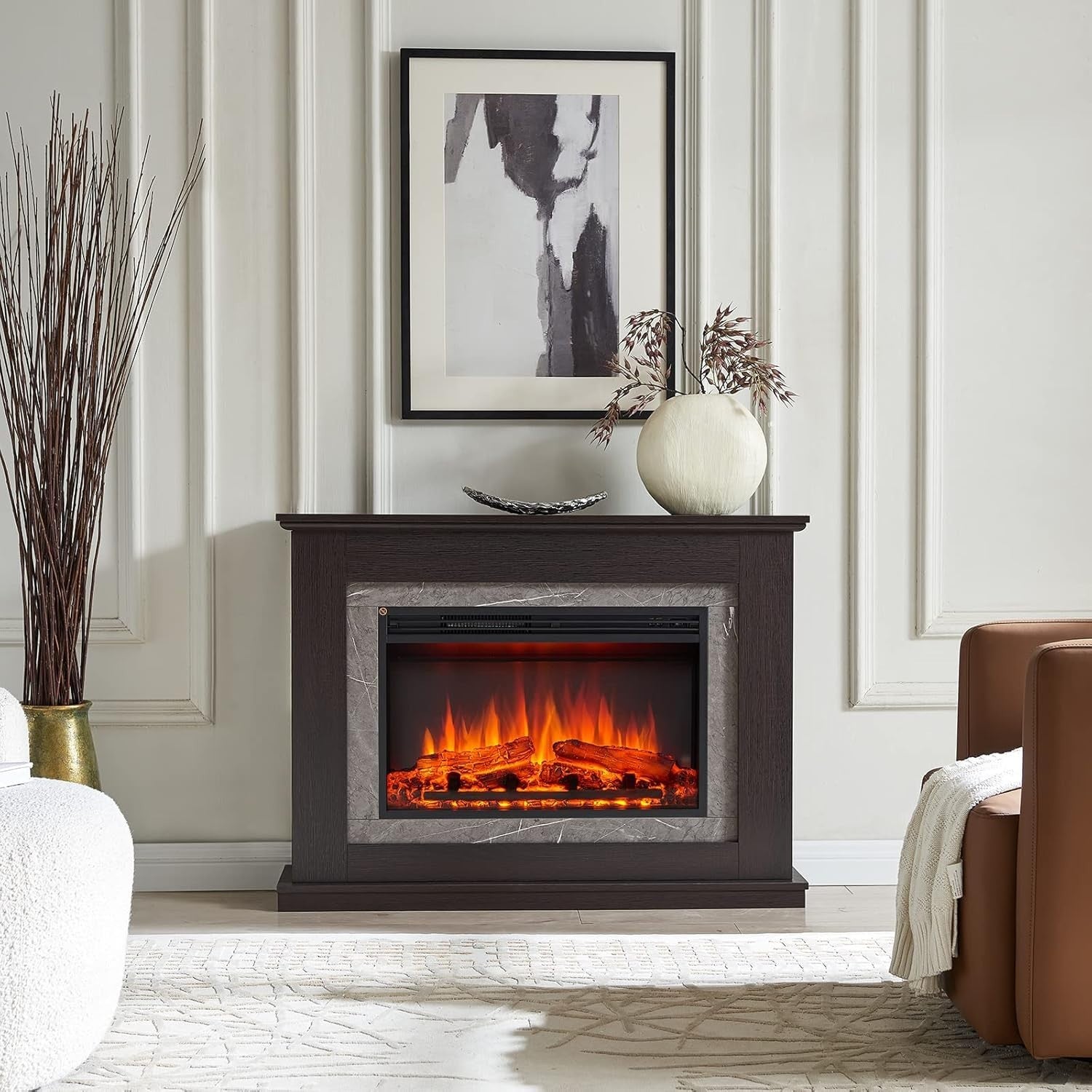 43" Freestanding Electric Fireplace with Remote & 2000W Heater Oak Finish