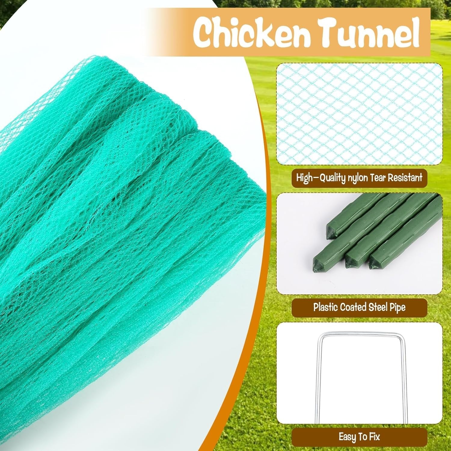 2.8x19.6FT Portable Chicken Tunnel Run Garden Fence Kit