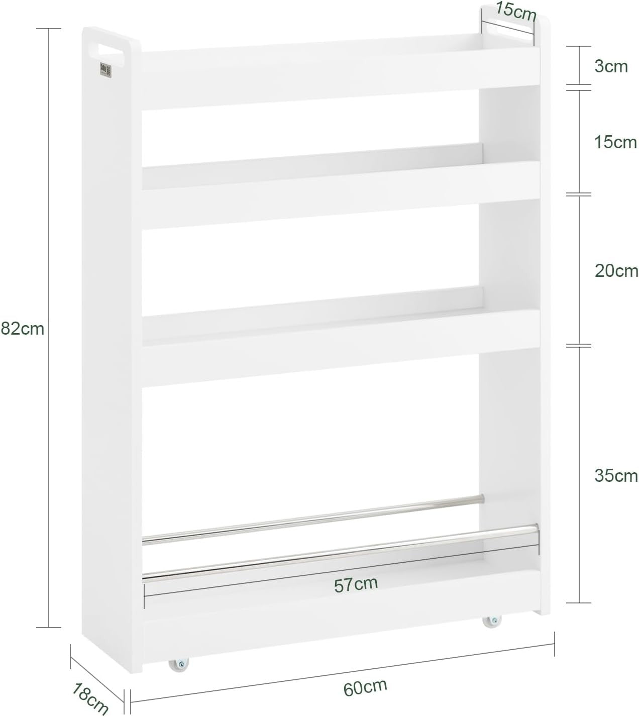 Slim Kitchen Storage Trolley 4 Tier Narrow Rolling Cart Bathroom Wheels