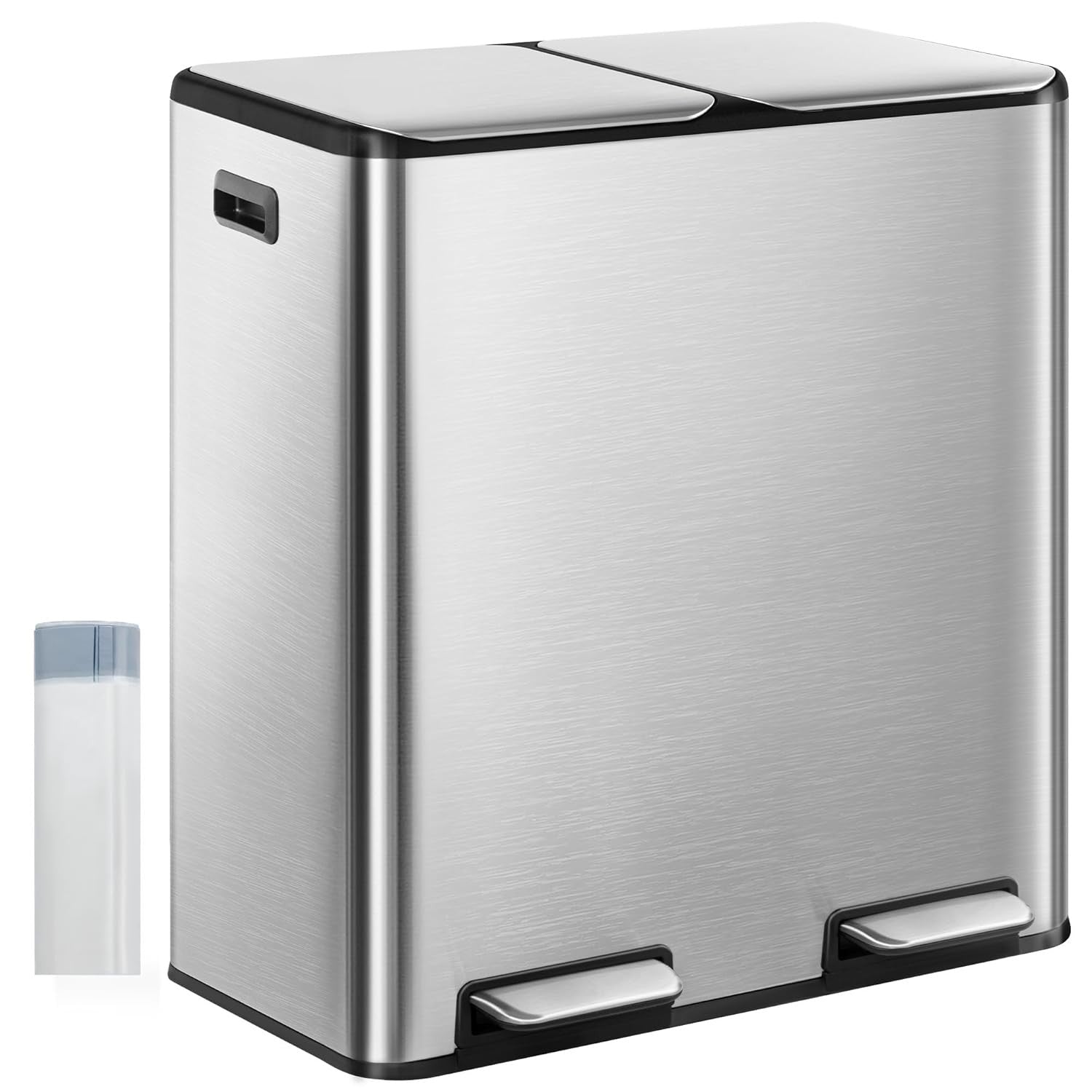 60L Double Kitchen Recycling Bin | 2 x 30L Stainless Steel Pedal Bin