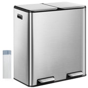 60L Double Kitchen Recycling Bin | 2 x 30L Stainless Steel Pedal Bin