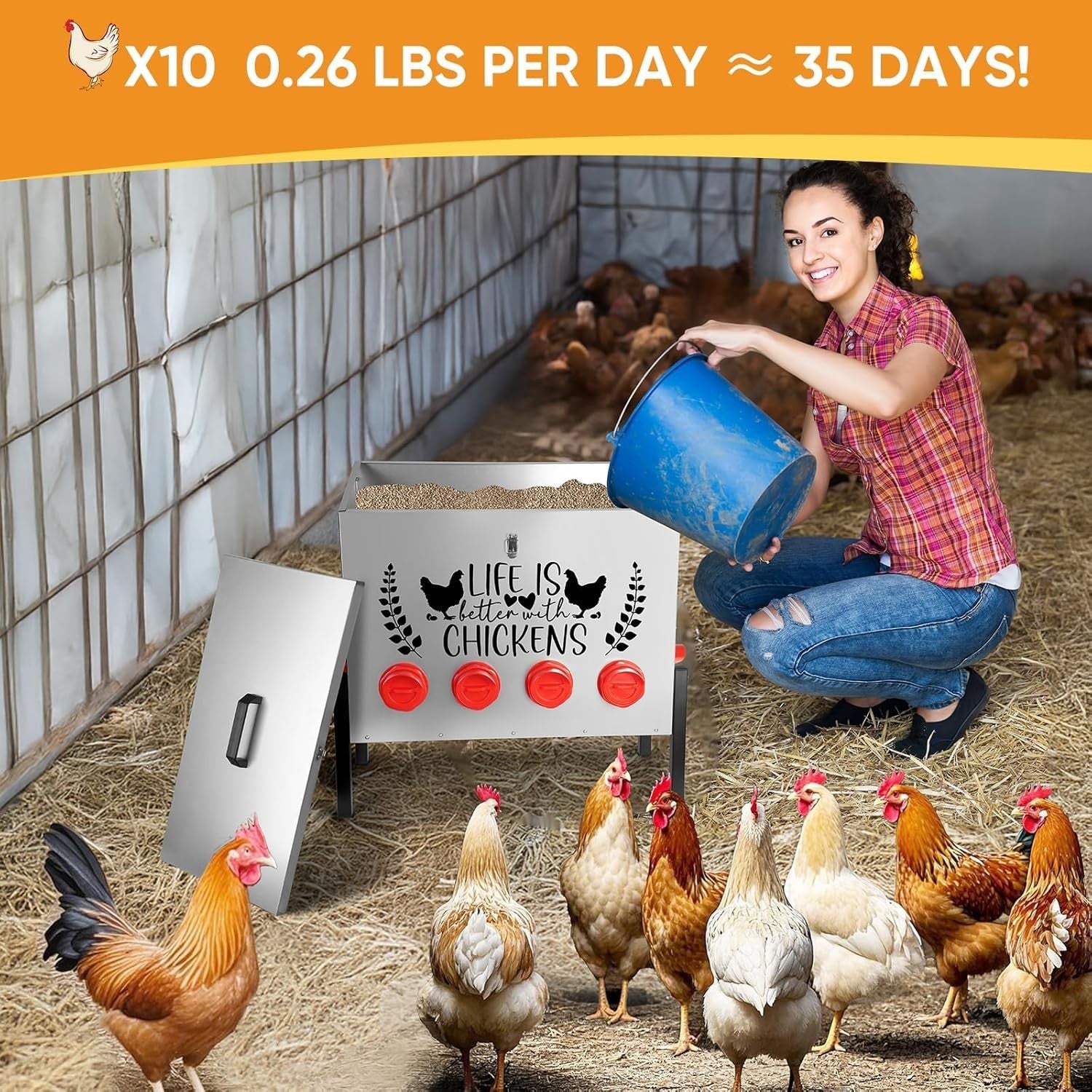 95lb Chicken Feeder 10 Port Galvanised Metal No Waste