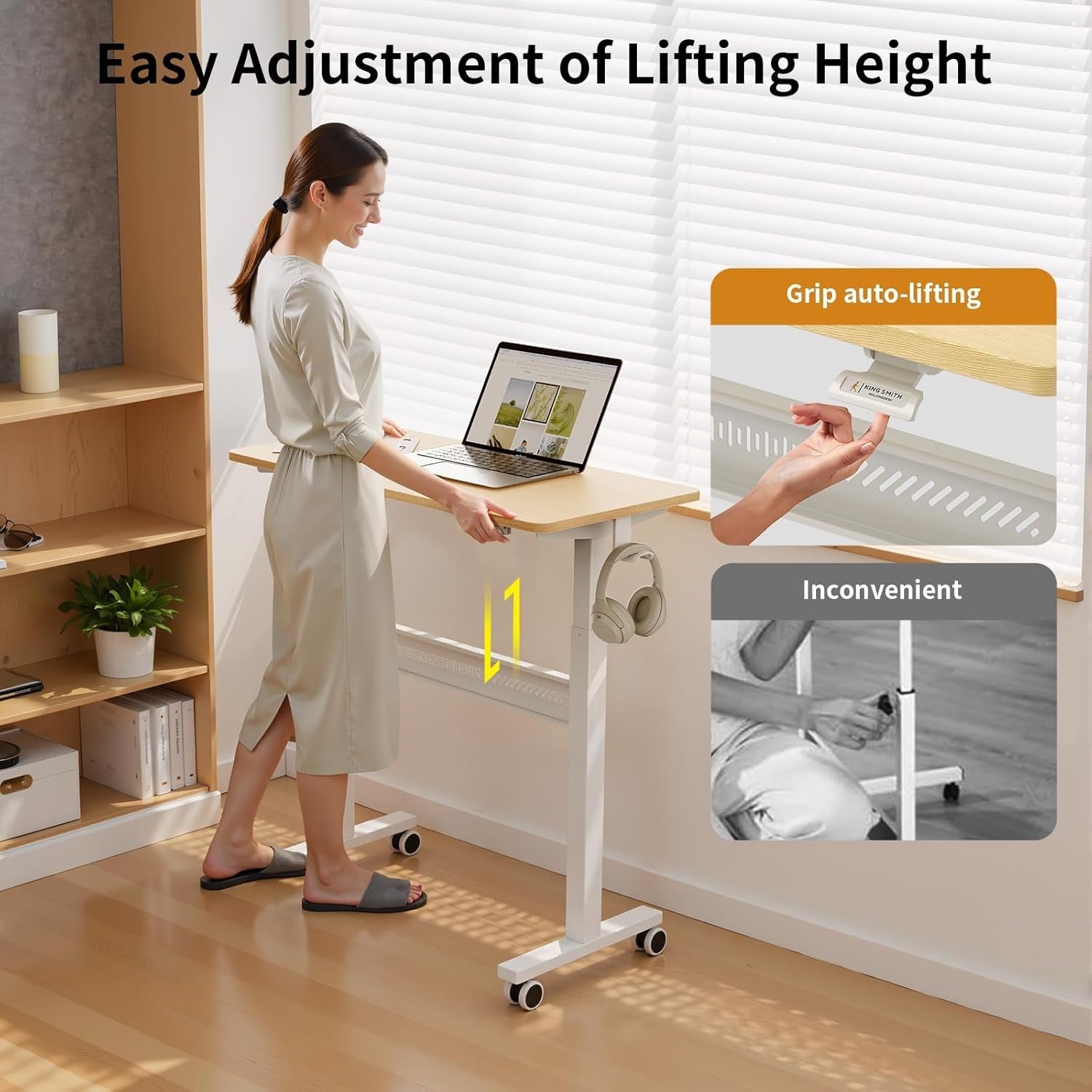 Mobile Standing Desk Walking Pad Compatible Adjustable Pneumatic Desk on Wheels