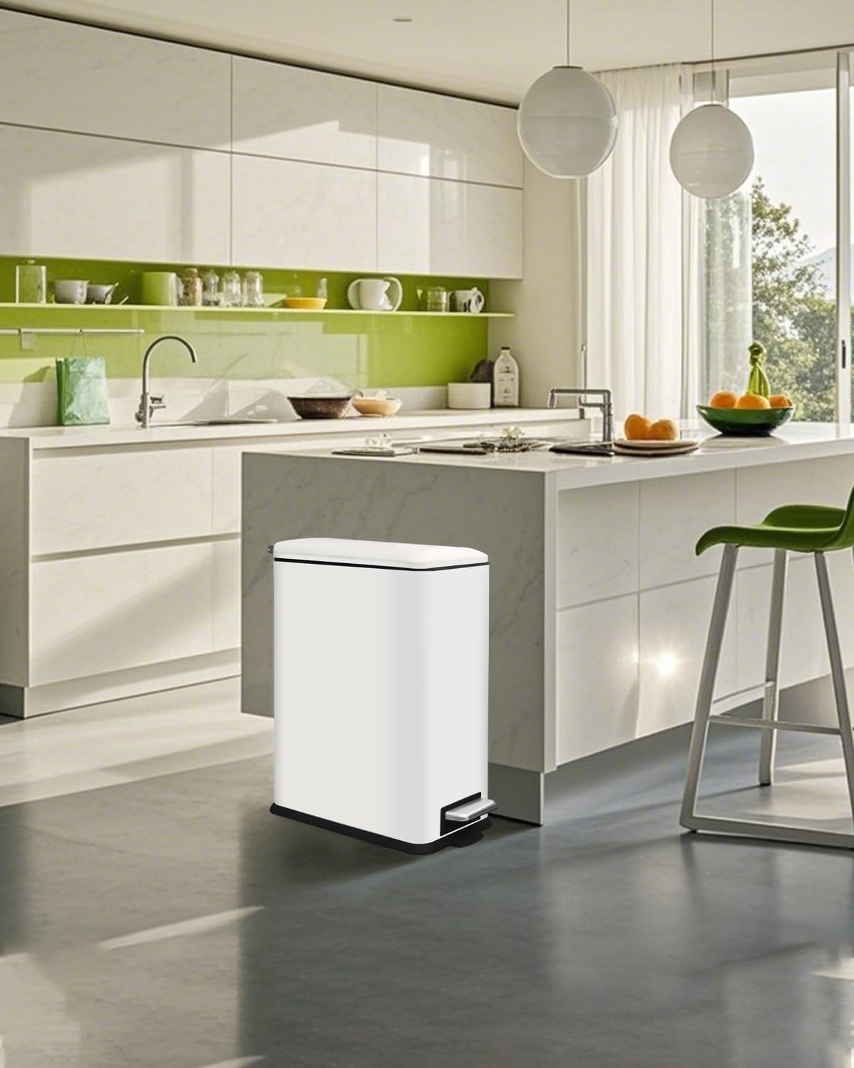 30L White Stainless Steel Pedal Bin Slim Kitchen Soft Close Lid