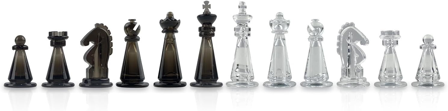 Transparent Magnetic Chess Pieces Set 51mm King w/ Extra Queens