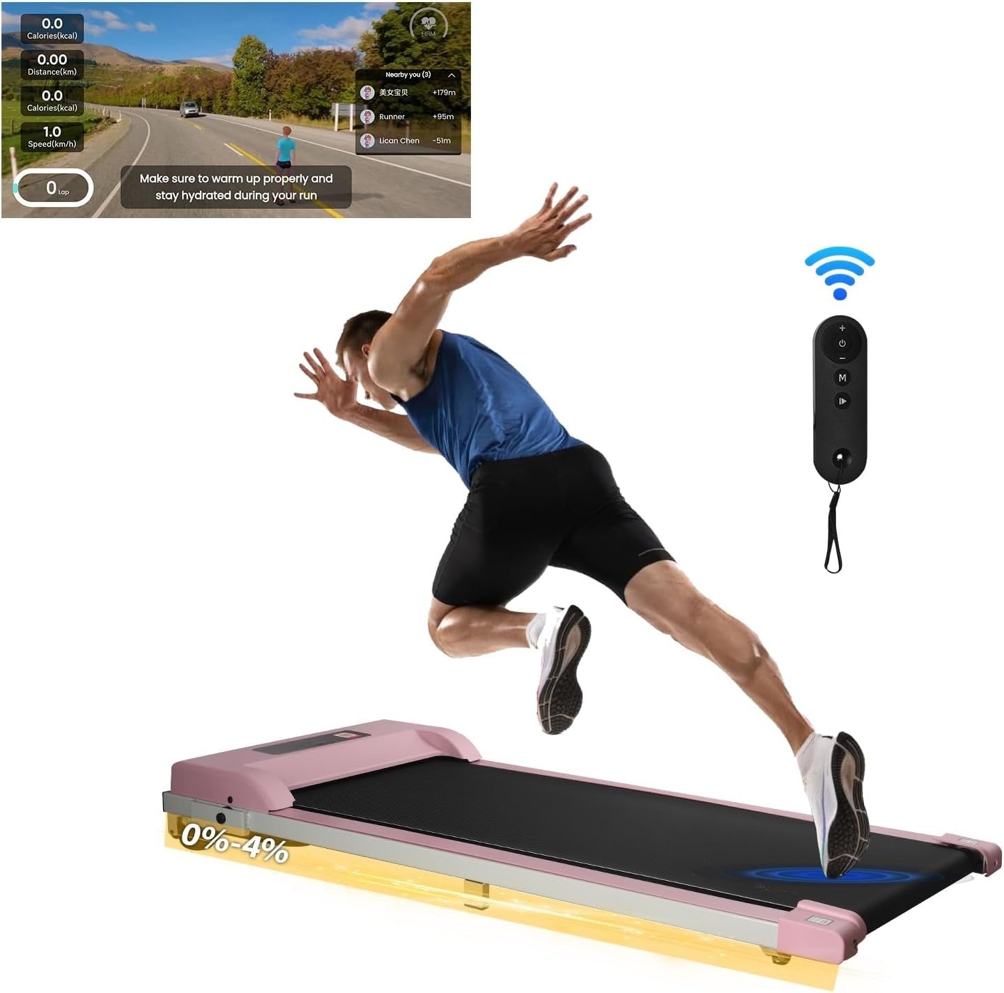 Under Desk Walking Pad Treadmill 4% Incline Portable Home Office Pink