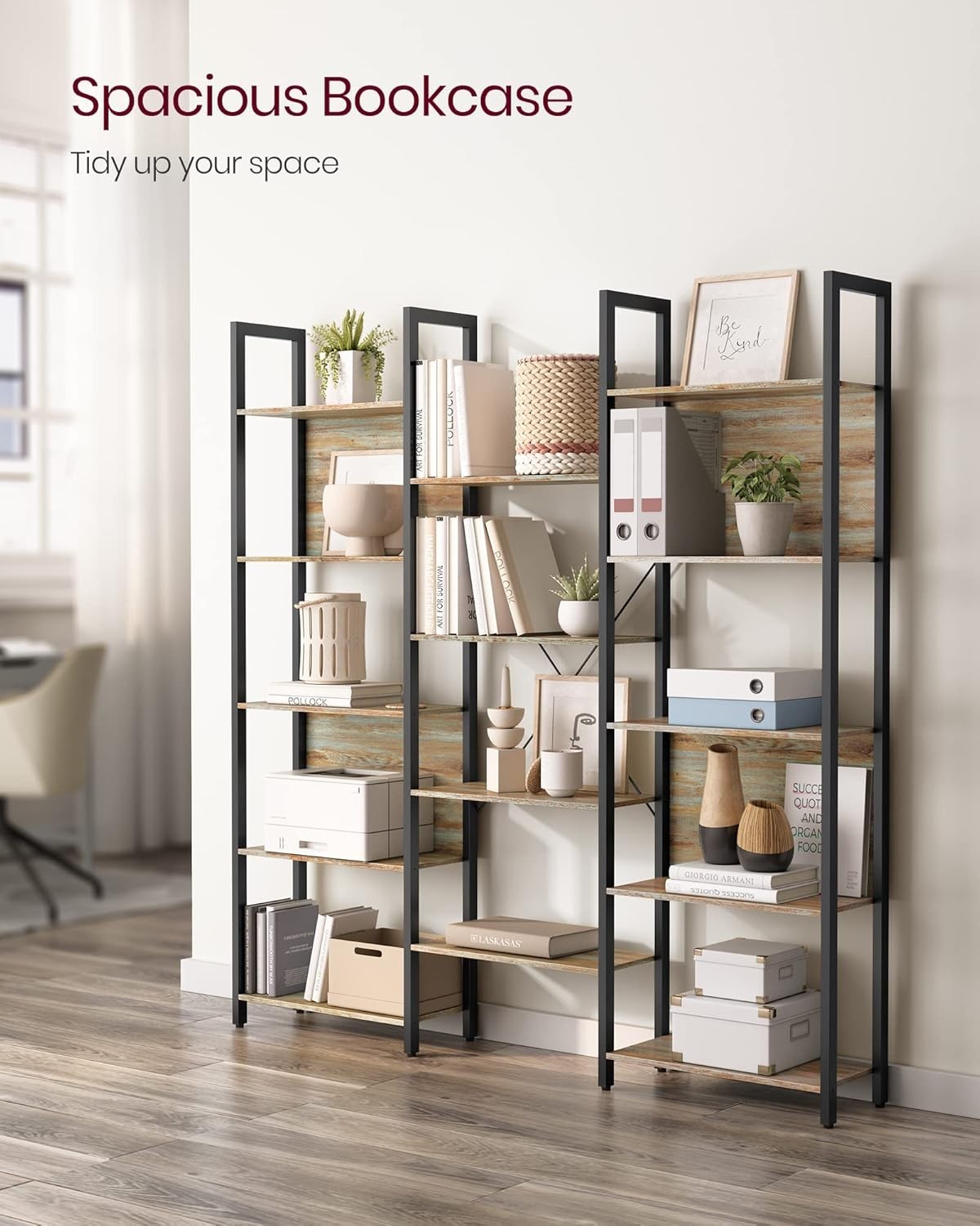 14 Shelf Industrial Bookcase Turquoise Brown Metal Frame Storage Display Unit