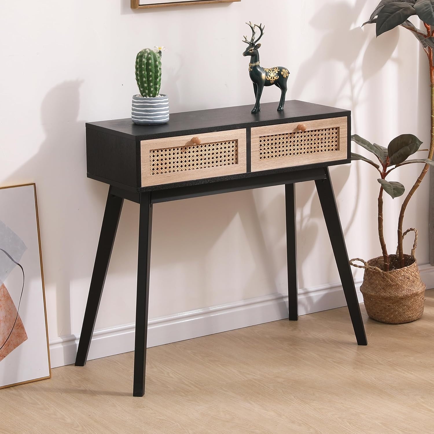 Modern Console Table with 2 Drawers & Pine Wood Legs – Stylish Storage & Display