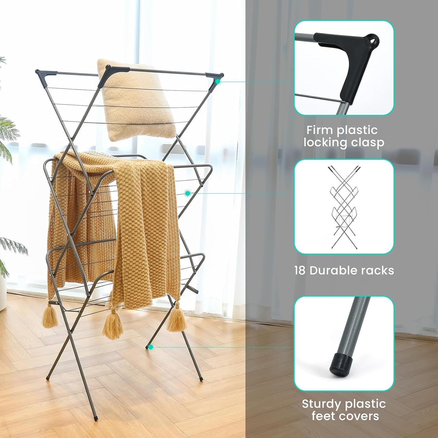 3 Level Foldaway Laundry Airing Frame Compact Clothes Drying Stand Indoor