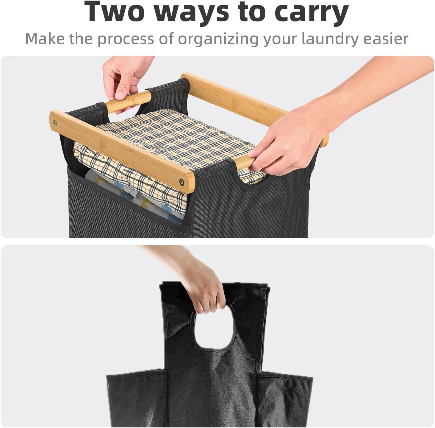 3-Section Laundry Sorter with Bamboo Shelf & Pull-Out Bags on Wheels – 3×40L
