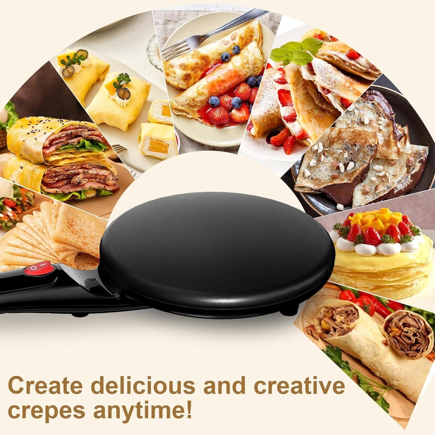 800W Non-Stick Crepe & Pancake Maker – Fast Heating, Easy Clean, Portable