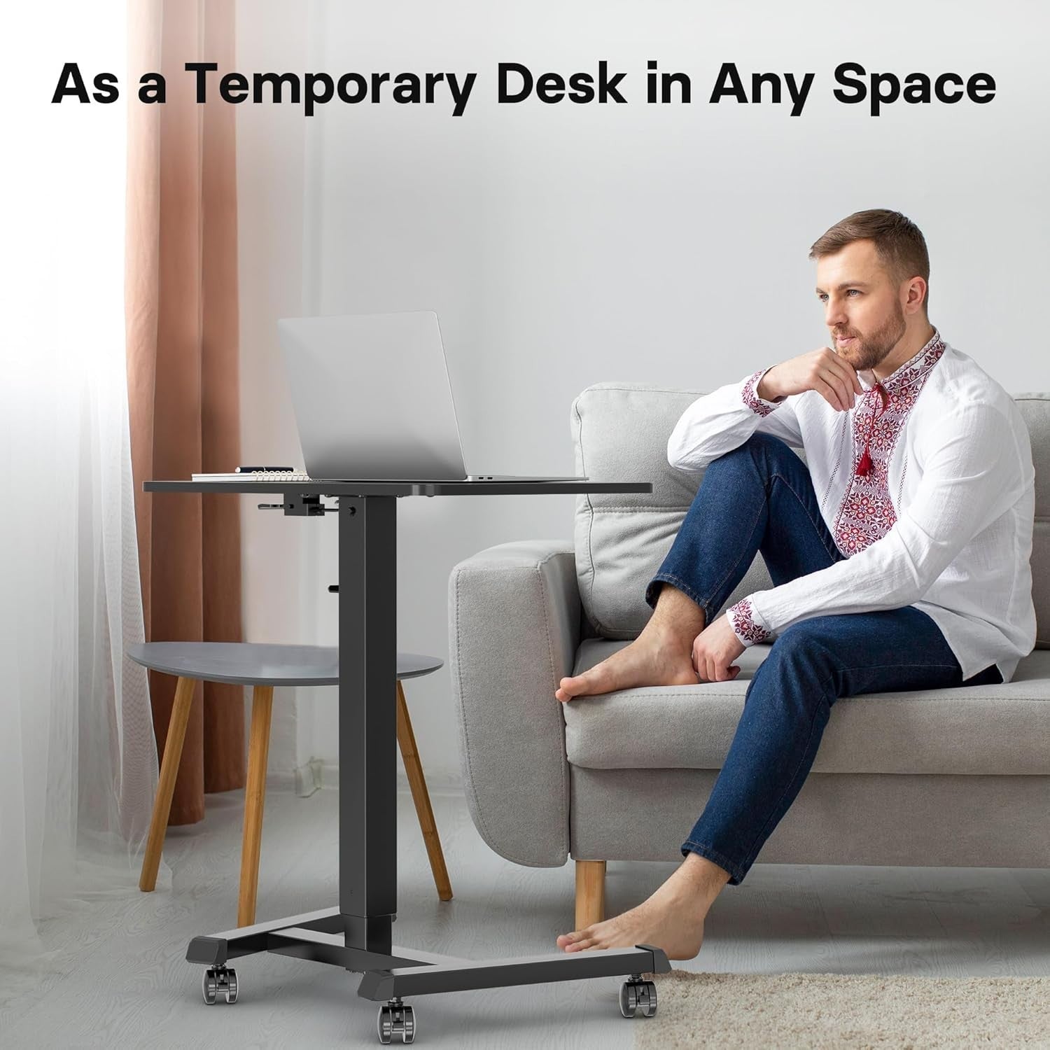 Mobile Standing Desk Height Adjustable Laptop Desk with Wheels 65x45cm Black
