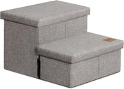 Dog Stairs with Storage 2 Step Foldable Pet Steps Ramp Grey 13" H
