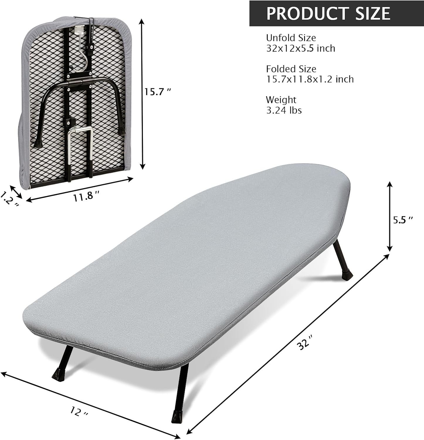 Mini Tabletop Ironing Board Folding Compact Non Slip Portable Small