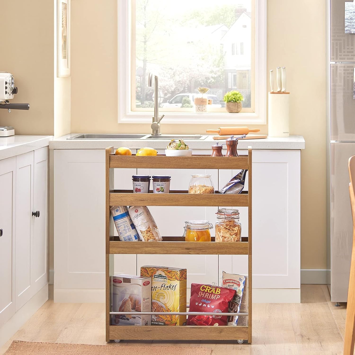 Slim Kitchen Storage Trolley 4 Tier Narrow Rolling Cart with Wheels