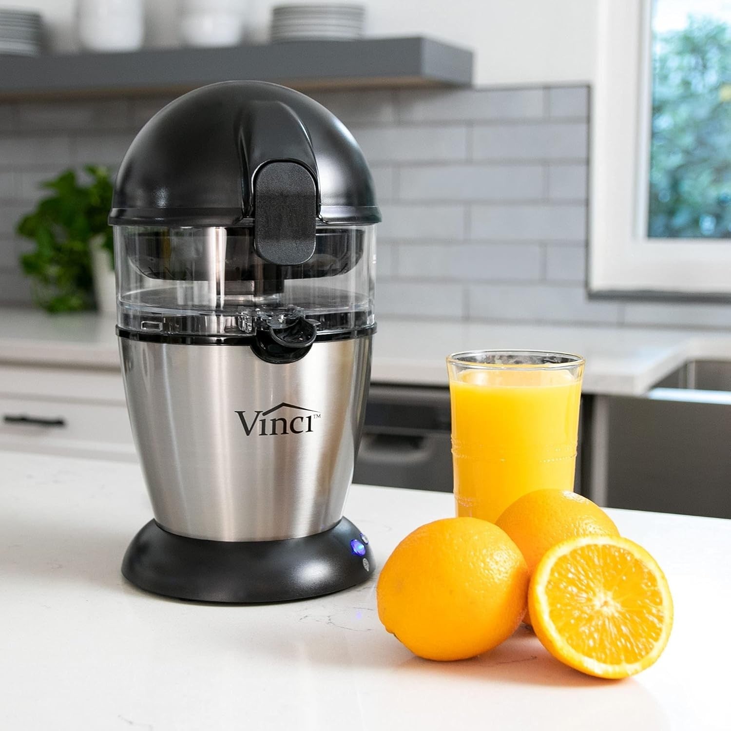 Hands Free Electric Citrus Juicer One Button Press Pulp Control Easy Clean