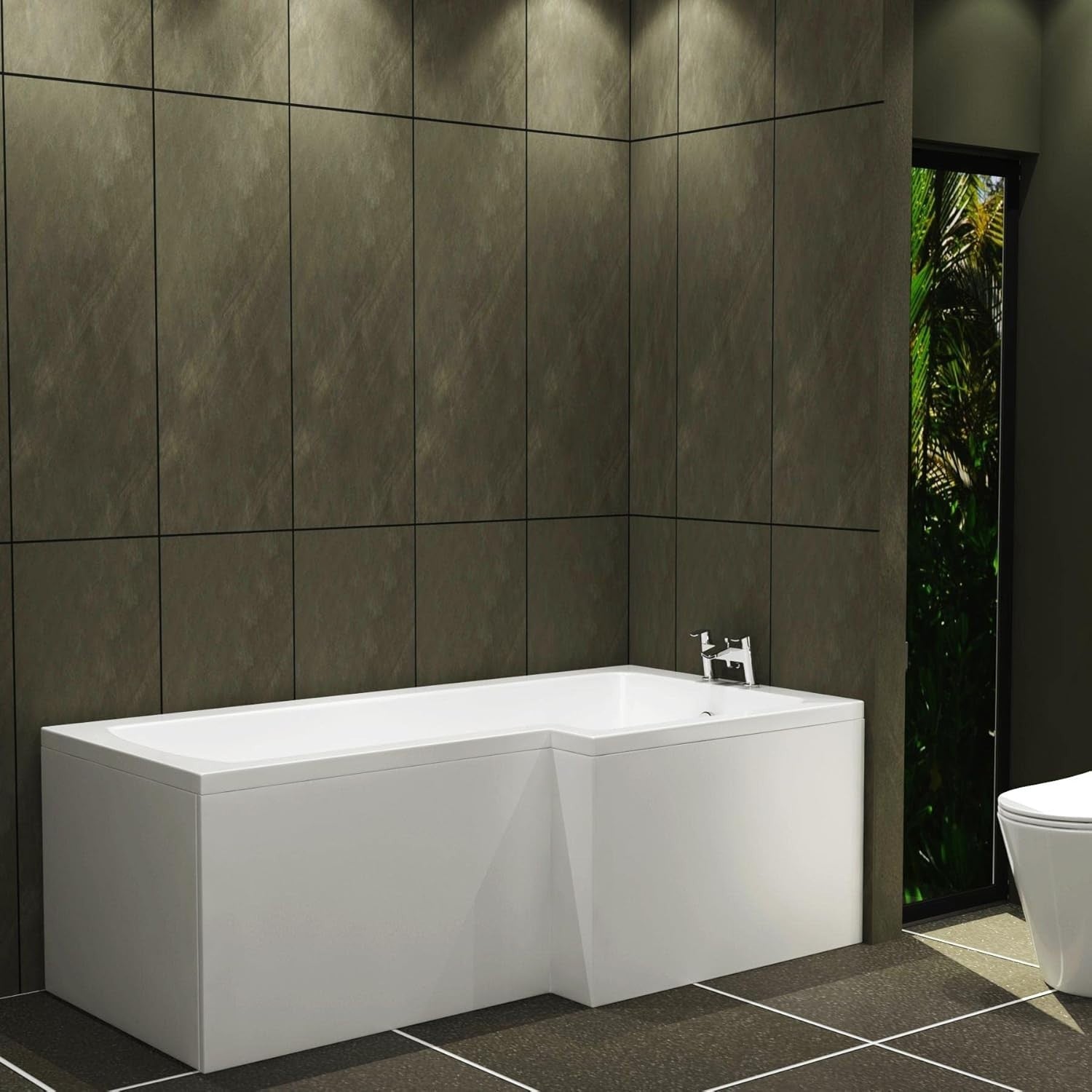 1500x850mm Right-Hand L-Shaped Shower Bath with Front Panel Acrylic