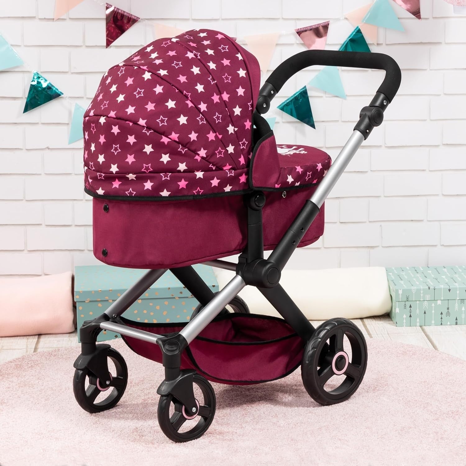 3in1 Dolls Pram Buggy Carrycot Set Tall Adjustable Handle Toy Pushchair