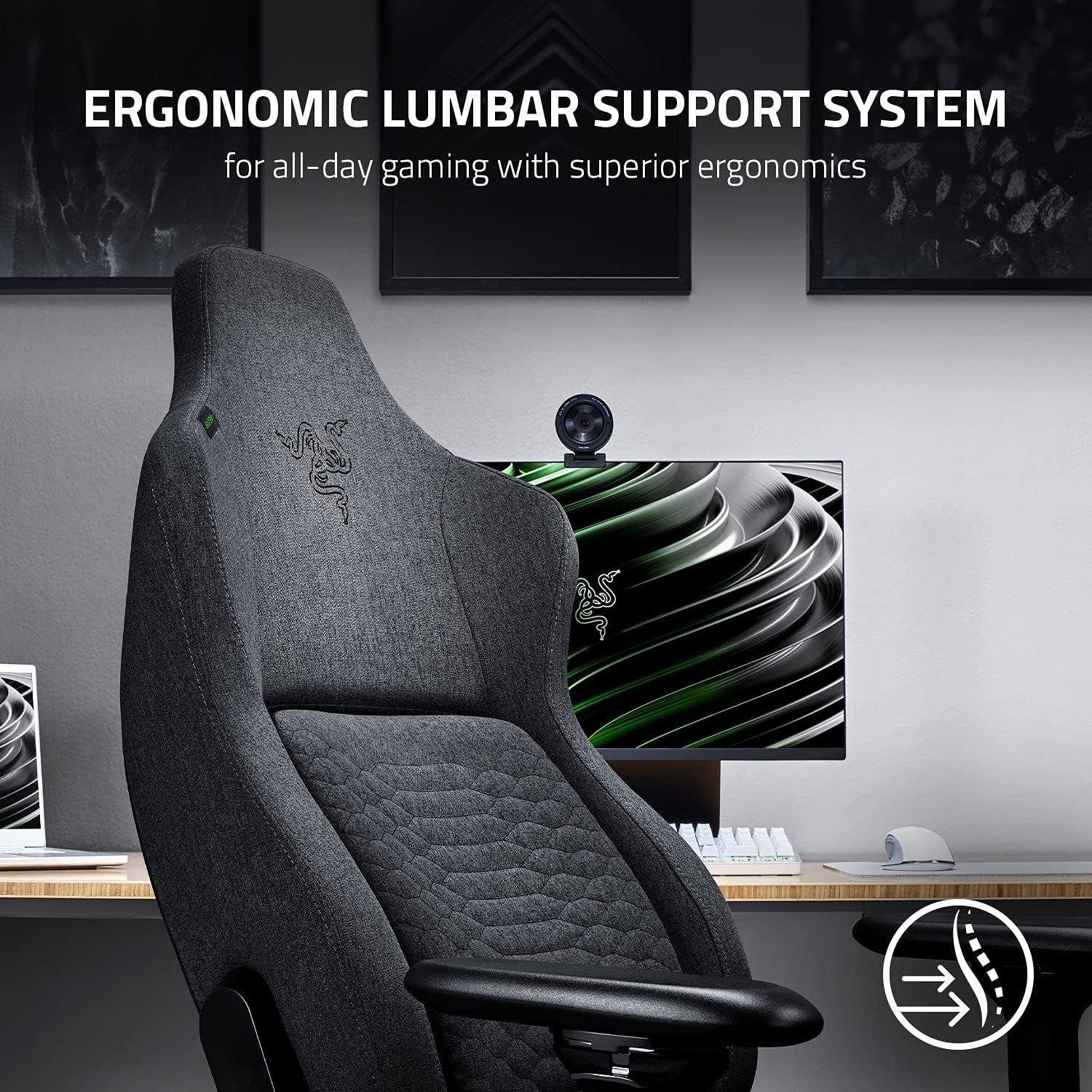 Premium Gaming Chair Fabric Integrated Lumbar High Back