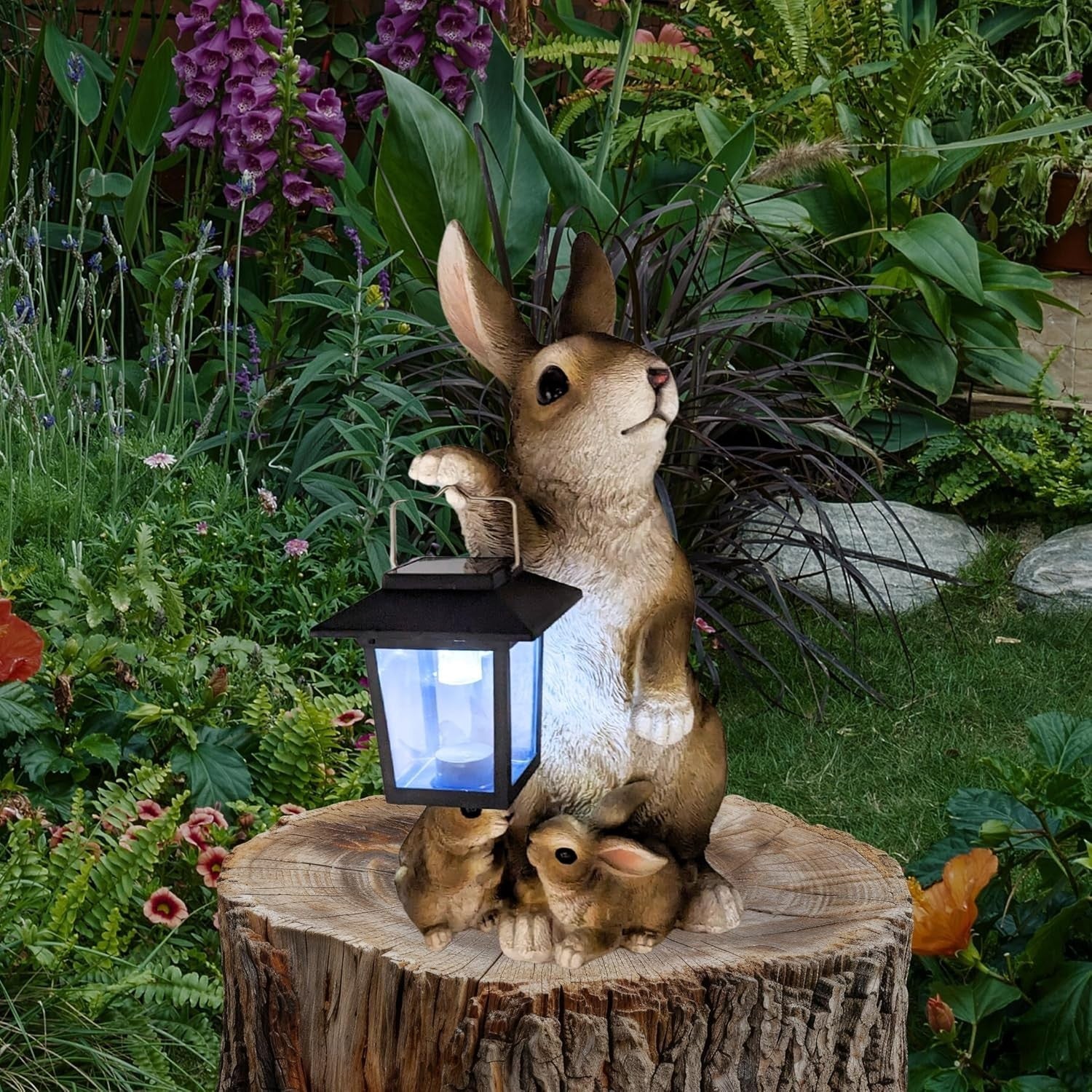 Rabbit Solar Lantern Statue – Garden Bunny Figurine with LED Light