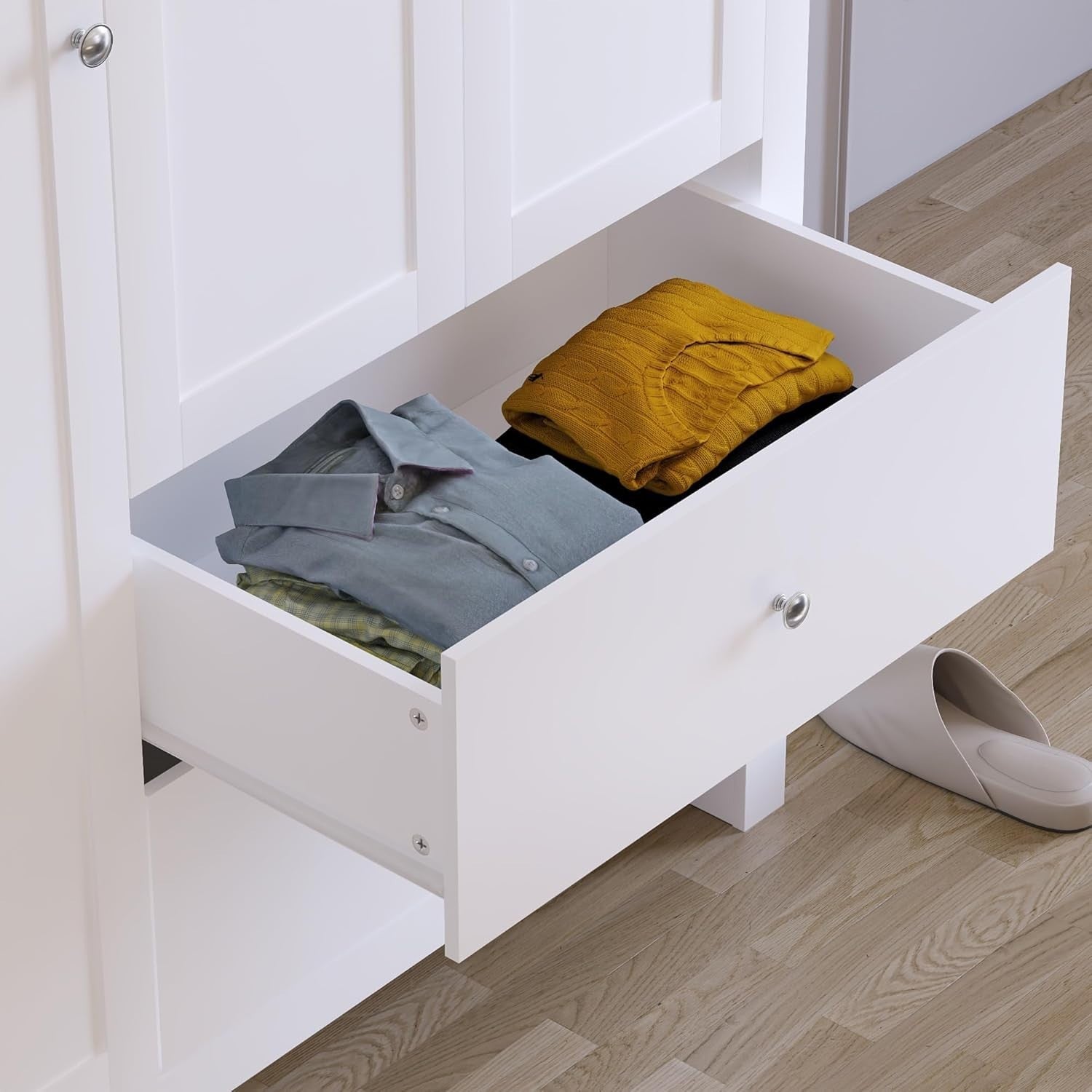 3 Door Wardrobe with Drawers & Clothes Rail - White Storage Cabinet 180cm