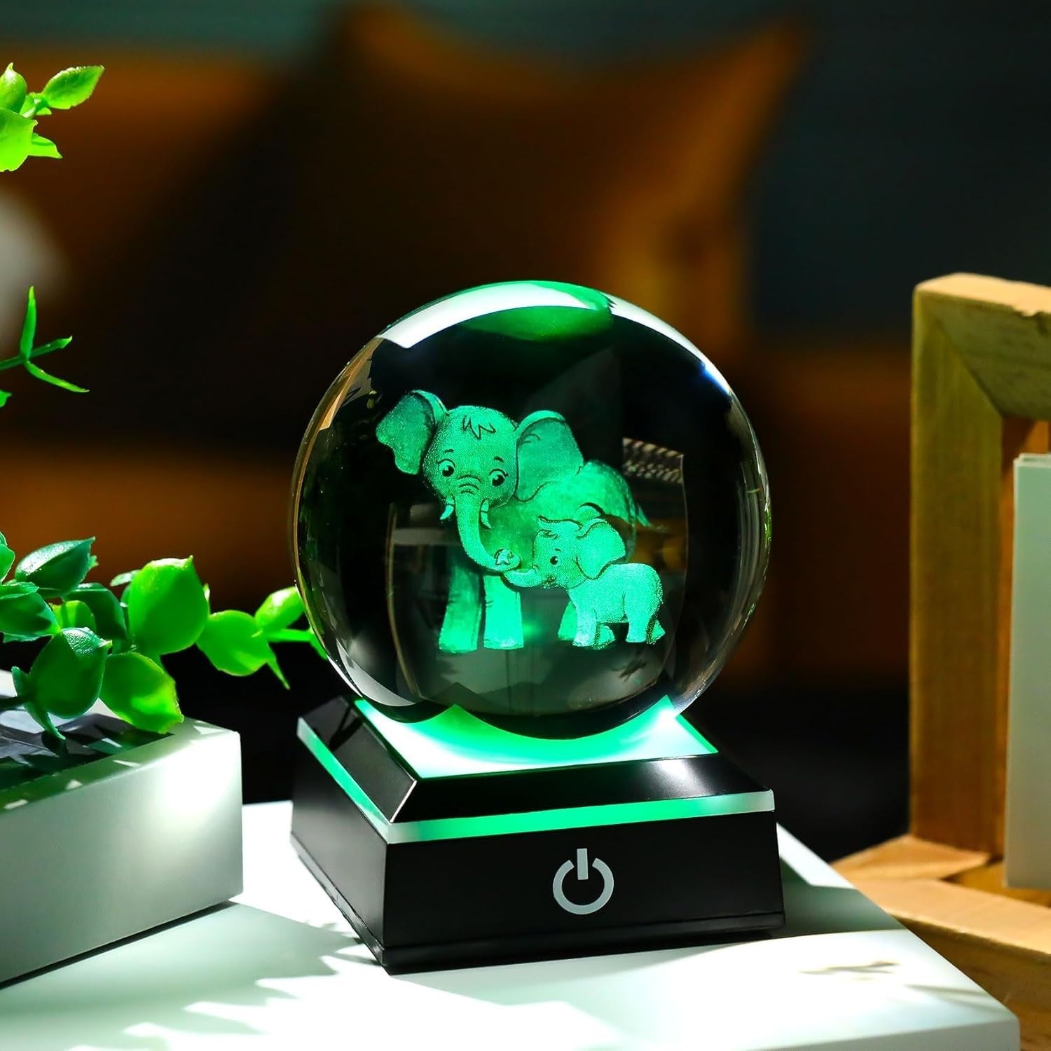3D Crystal Elephant LED Globe 8cm Light Up Ornament Gift for Mum Family Decor