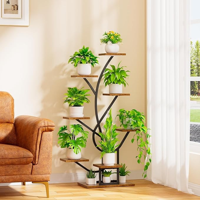 8 Tier Tall Metal Plant Stand with LED Grow Lights Indoor Flower Shelf