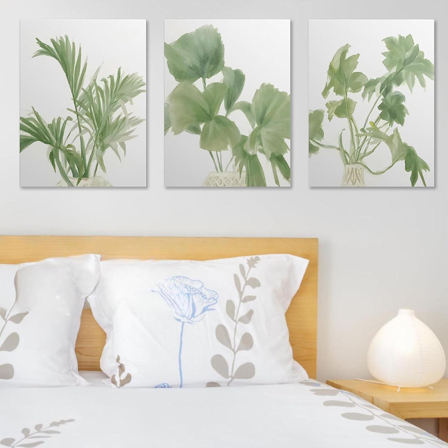 Green Botanical Wall Art Set of 3 Framed Canvas 12x16in