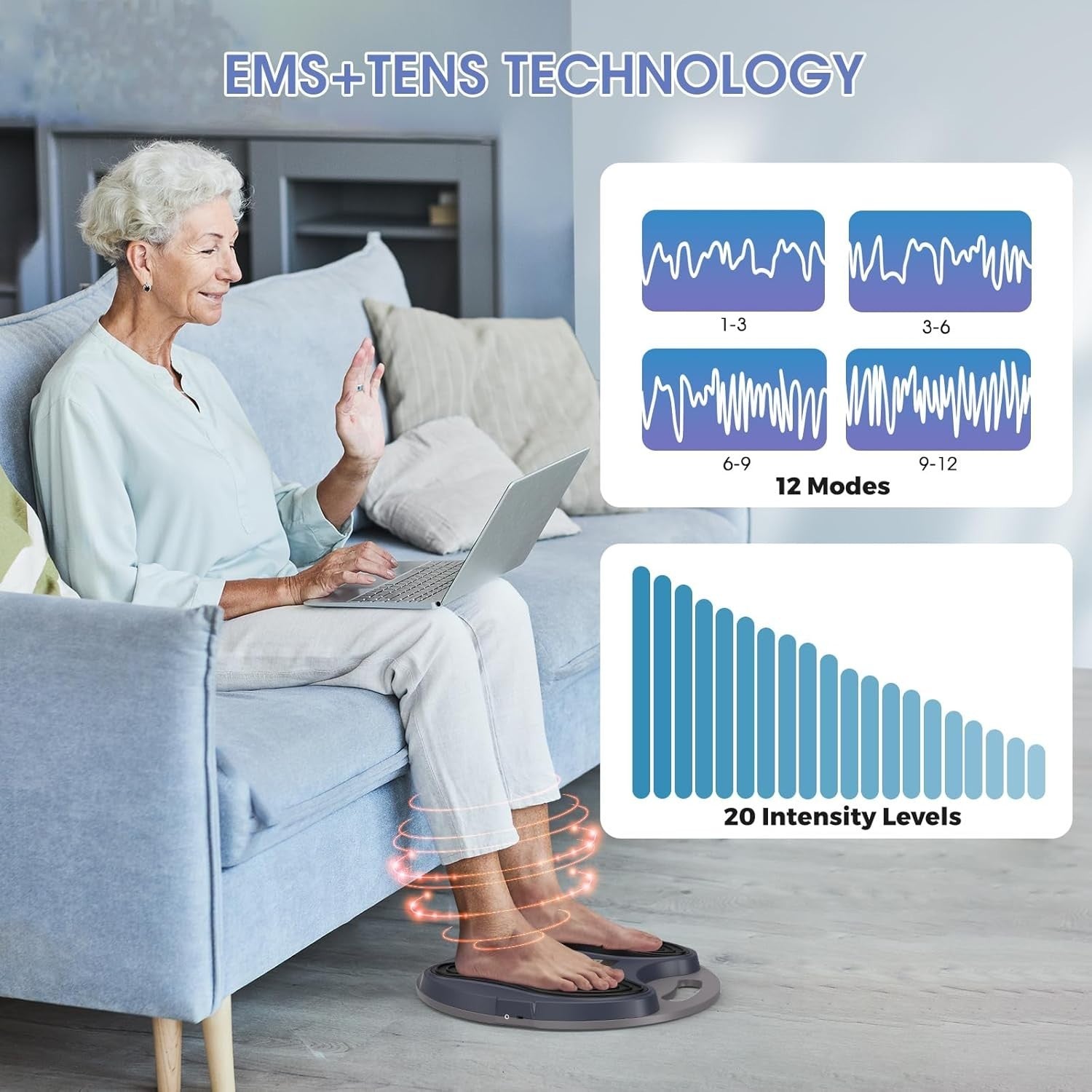 Rechargeable EMS Foot Massager Pain Relief Circulation Booster for Neuropathy
