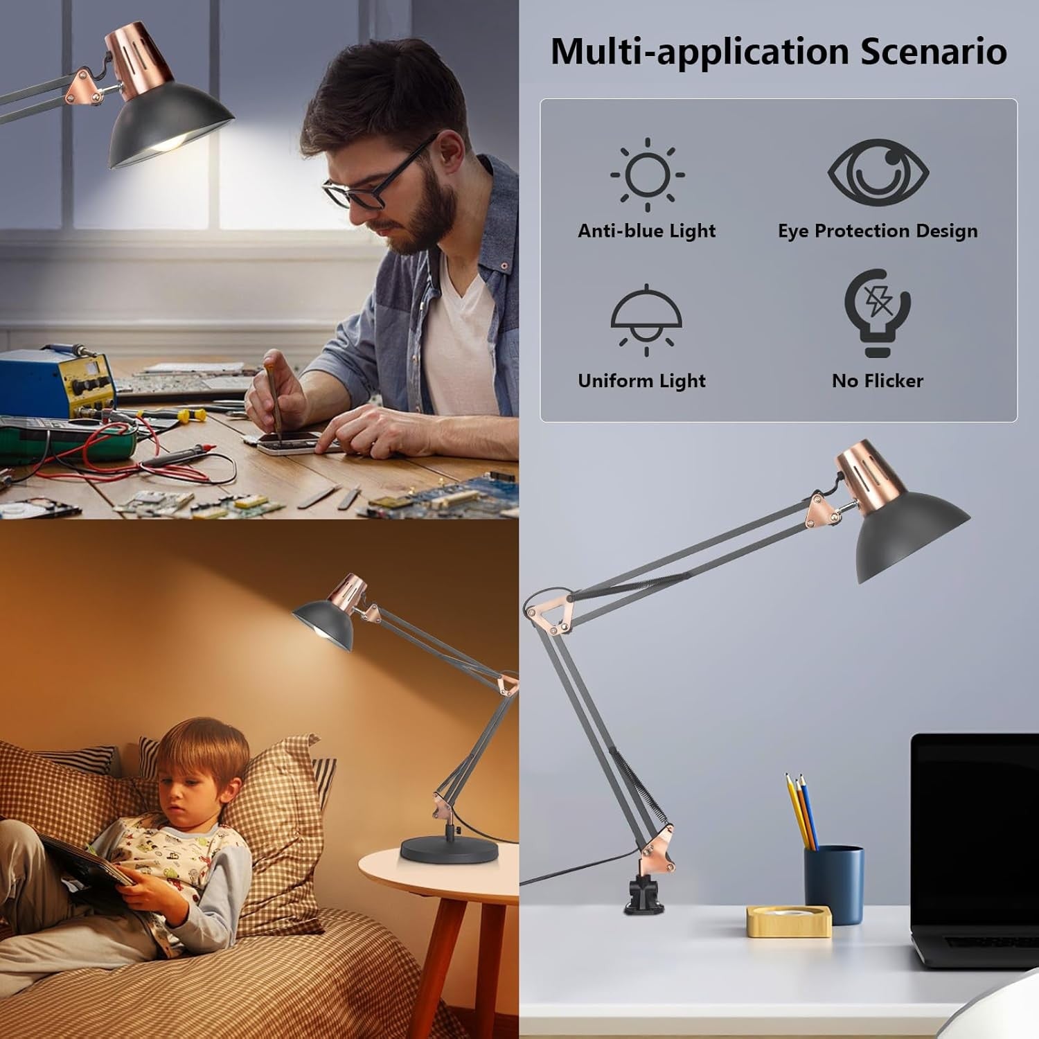 Vintage Adjustable Desk Lamp Clamp Retro Metal Swing Arm Reading Light
