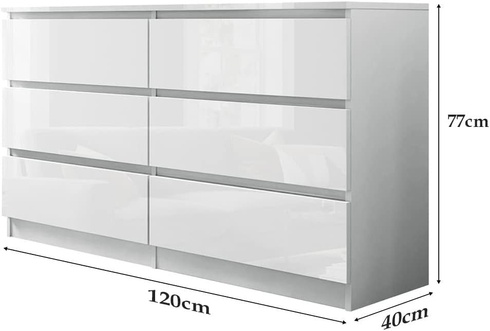 Modern White Gloss Chest of 6 Drawers Bedroom Storage Cabinet