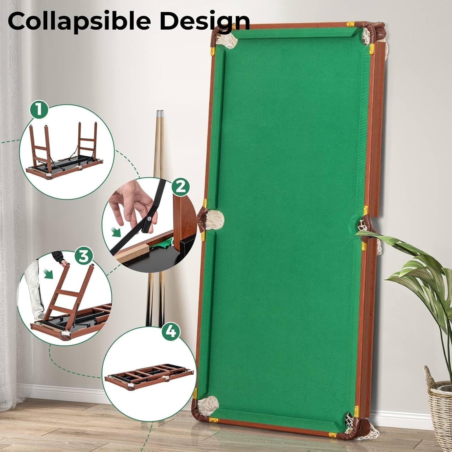 Compact Foldaway Pool Game Table 4FT Portable Snooker Set Home Office