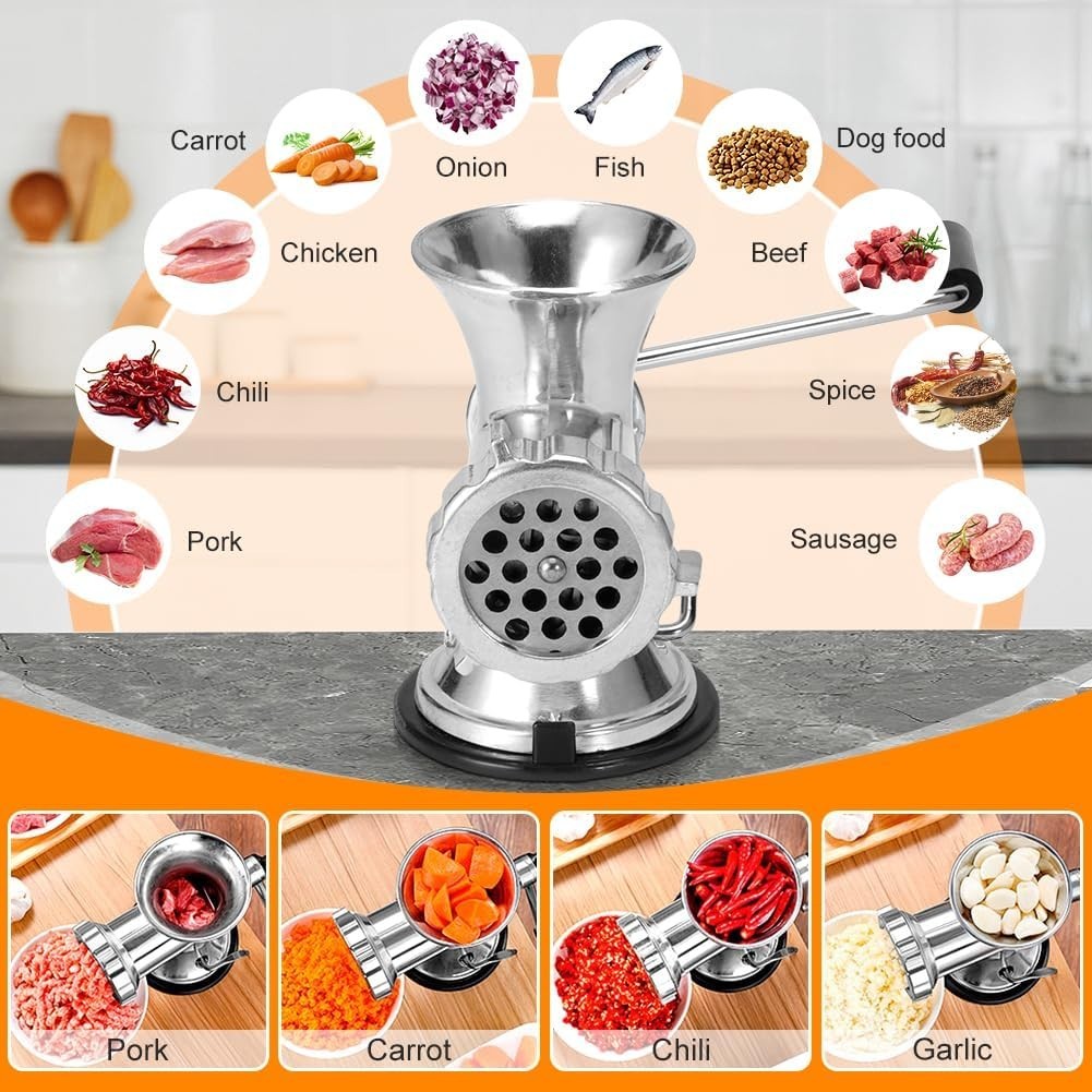 Manual Meat Grinder Sausage Stuffer Aluminium Hand Mincer Silver