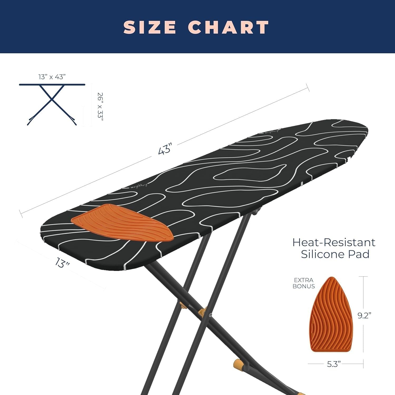 Compact Space Saving Ironing Board Adjustable Height Extra Thick Cover