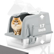 XL Stainless Steel Cat Litter Box Clear Lid High Sided Grey Tray