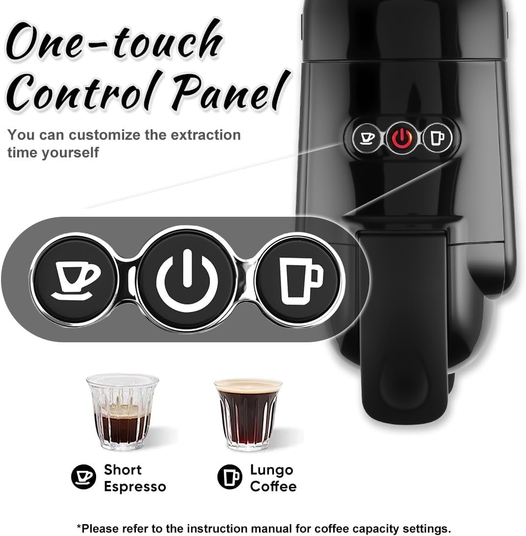 19Bar Pod Coffee Machine Compact 1450W Fast Heat-Up Dual Pod System Black