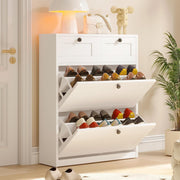 Slim 2 Flip Drawer Shoe Cabinet with Adjustable Shelves & Storage Drawers