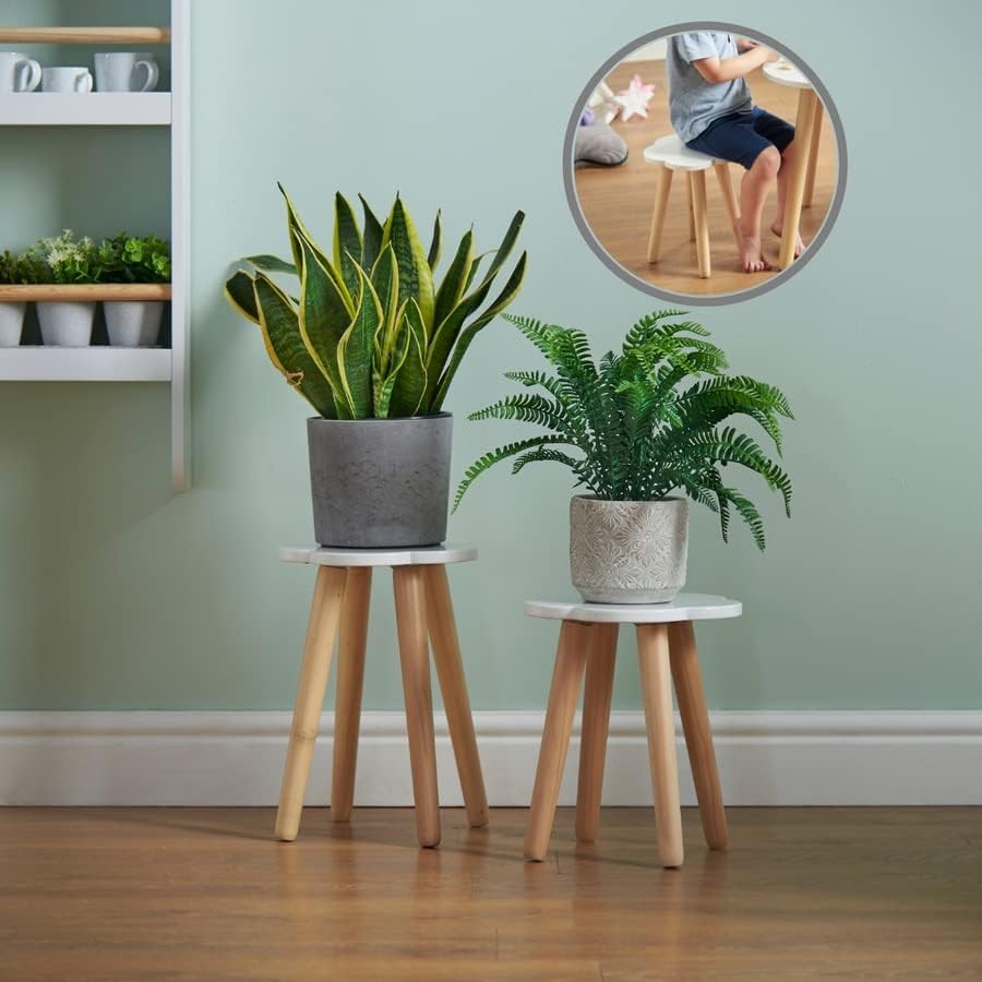 Scandi Wooden Cloud Stool Small Table White Plant Stand Kids Room Bedside