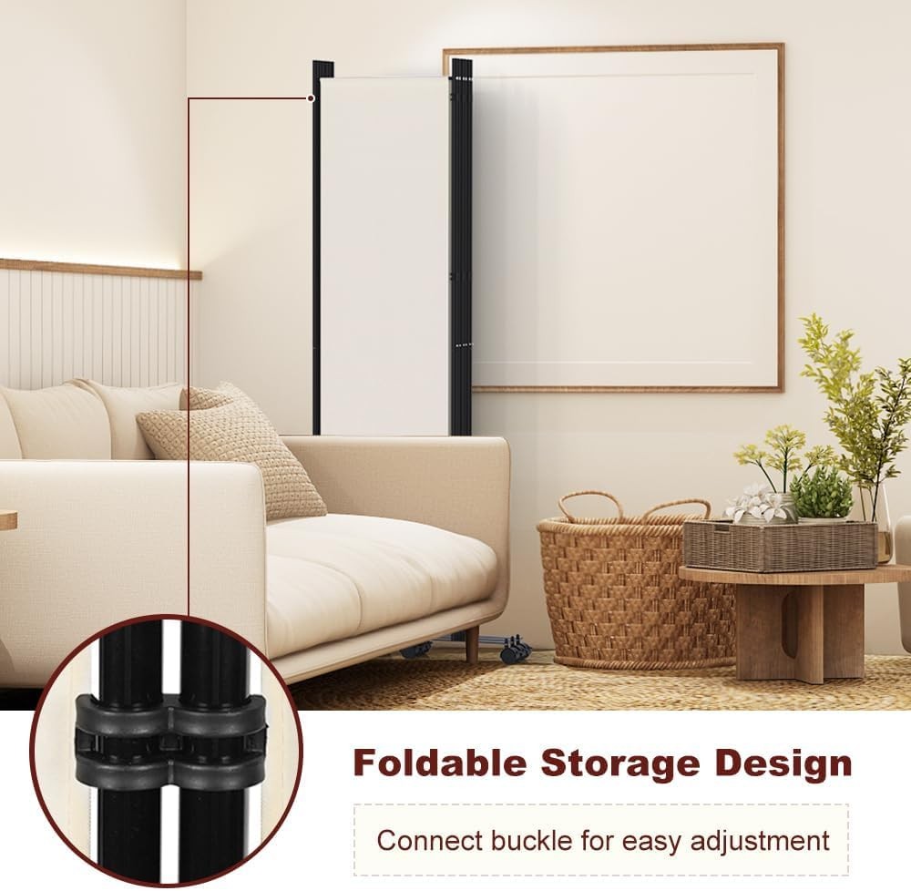 6 Panel Room Divider Folding Privacy Screen with Lockable Wheels – Large Beige P