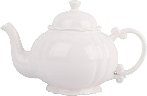 Vintage Porcelain Teapot 37oz White European Tea Pot Gift Boxed