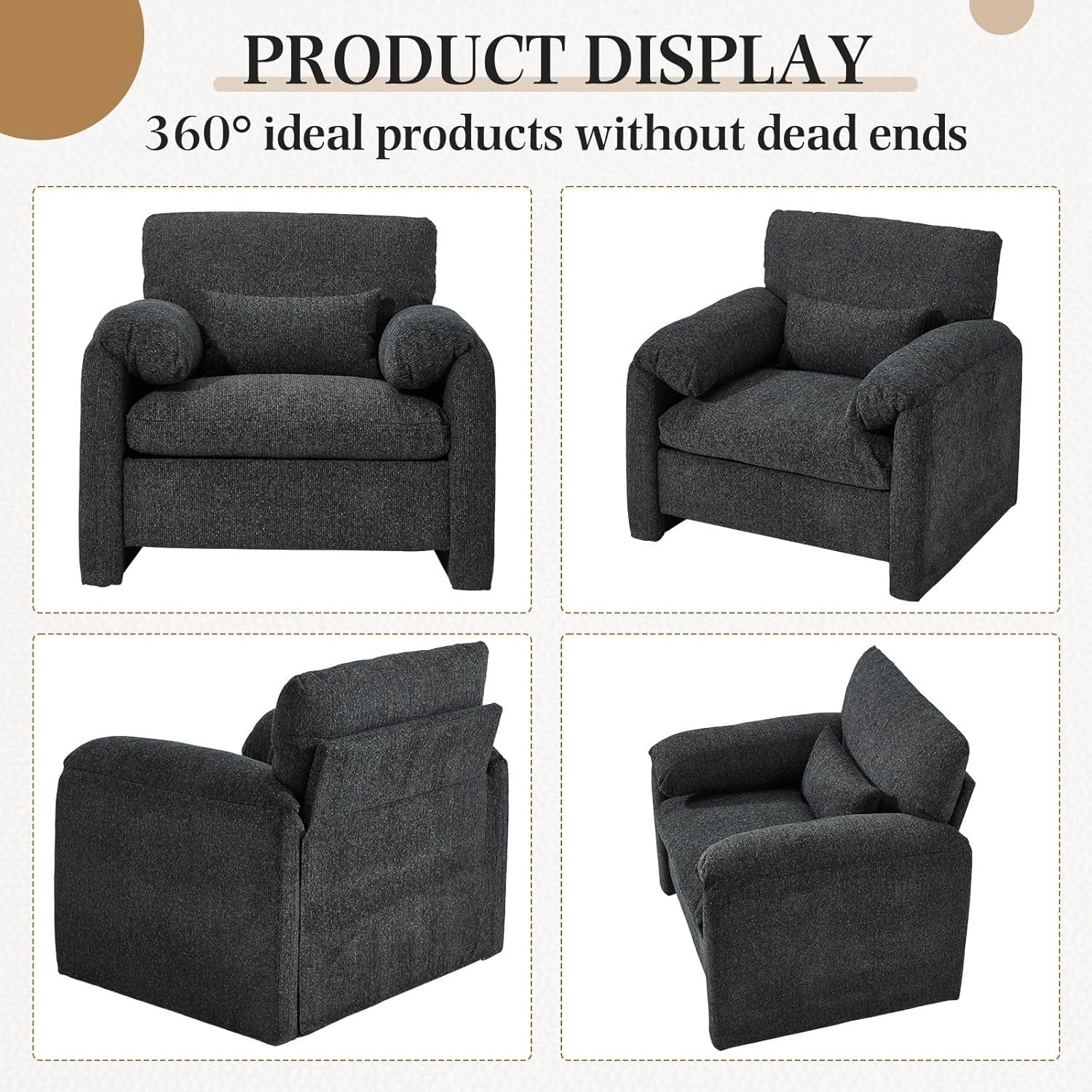 Oversized Tub Chair Velvet Padded Armchair Spacious Seat for Living Room