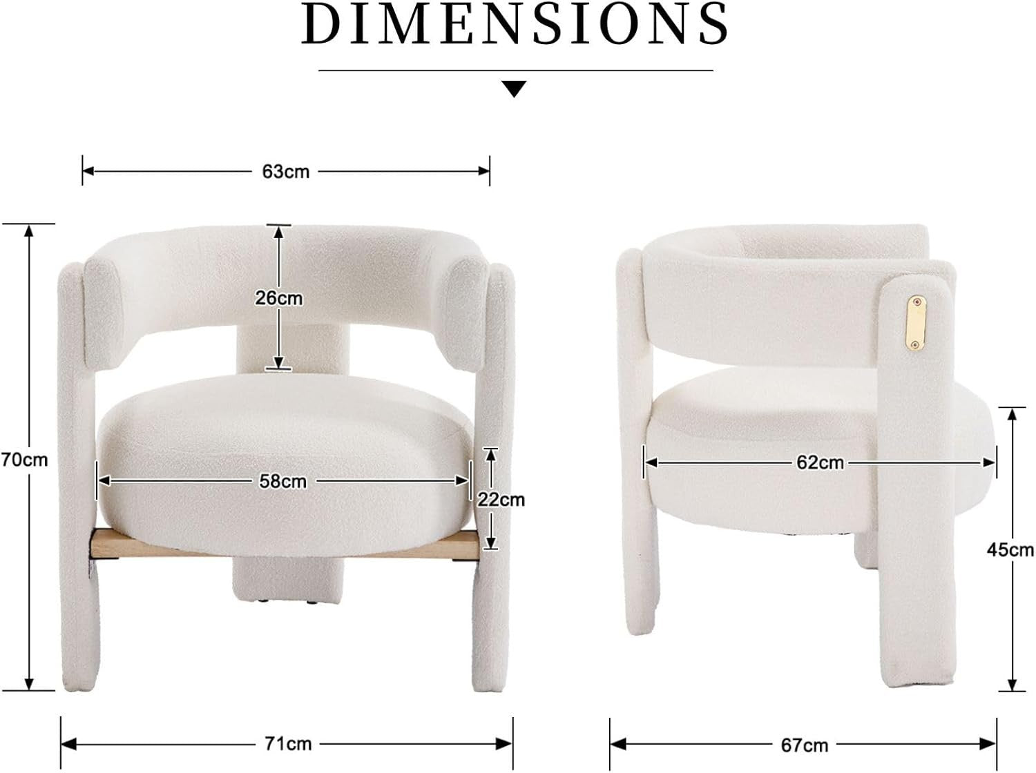 White Faux Fur Accent Armchair – Semi-Circle Modern Lounge Chair for Bedroom
