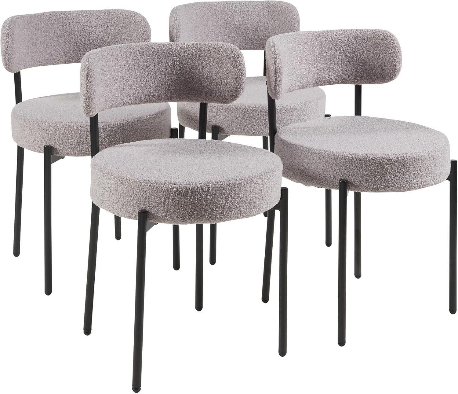 100CM Round Glass Dining Table with 4 Grey Upholstered Chairs Set