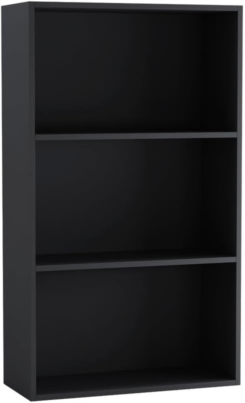 3 Tier Wooden Bookcase Compact Storage Display Shelf Modern Cabinet Black