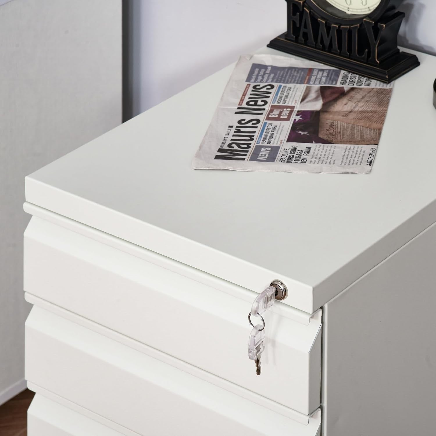 3 Drawer Mobile Filing Cabinet with Lock Under Desk Office Storage White
