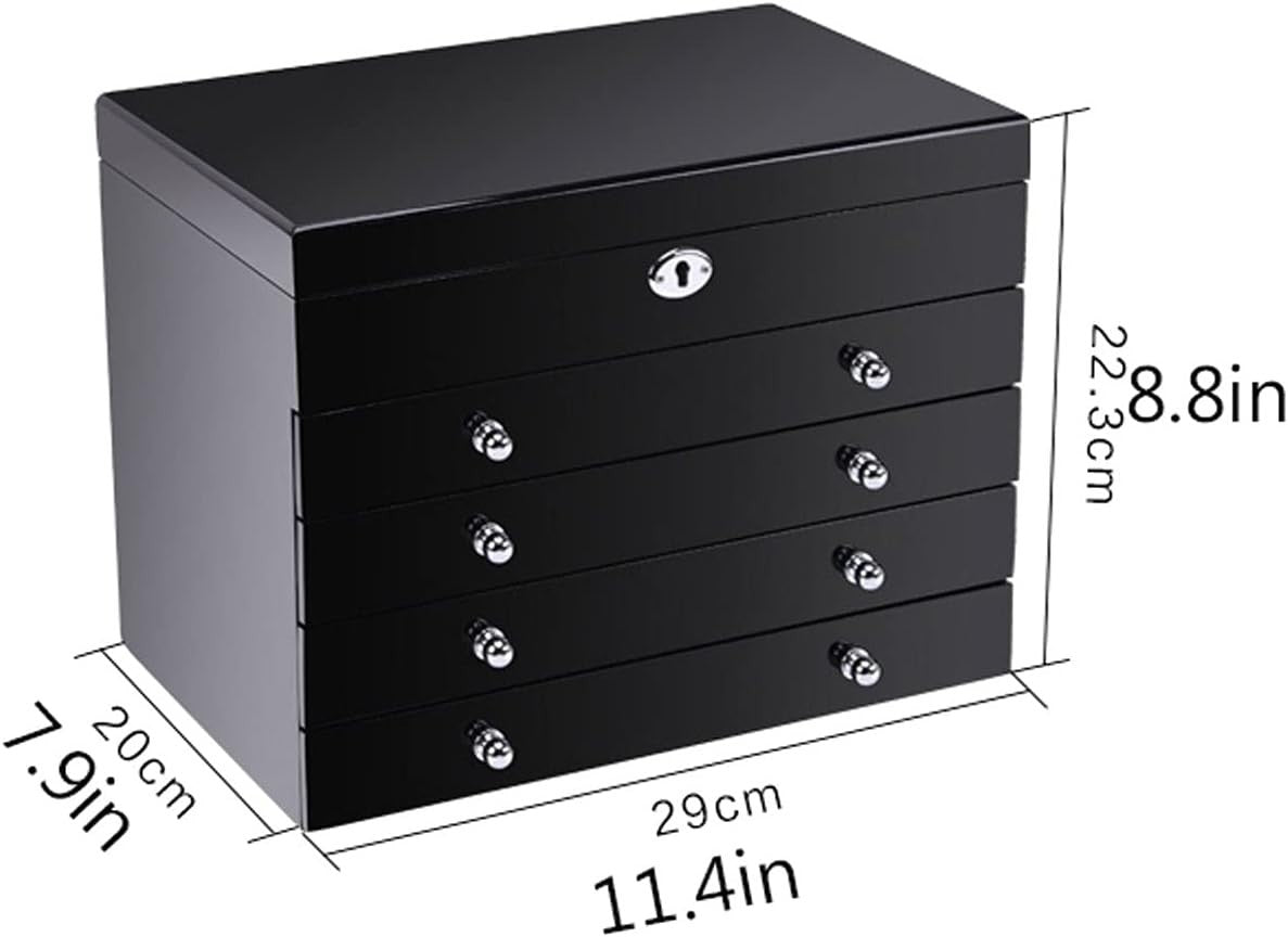 Large Wooden Jewelry Box Armoire Lockable 5 Tier Organizer Velvet Lined