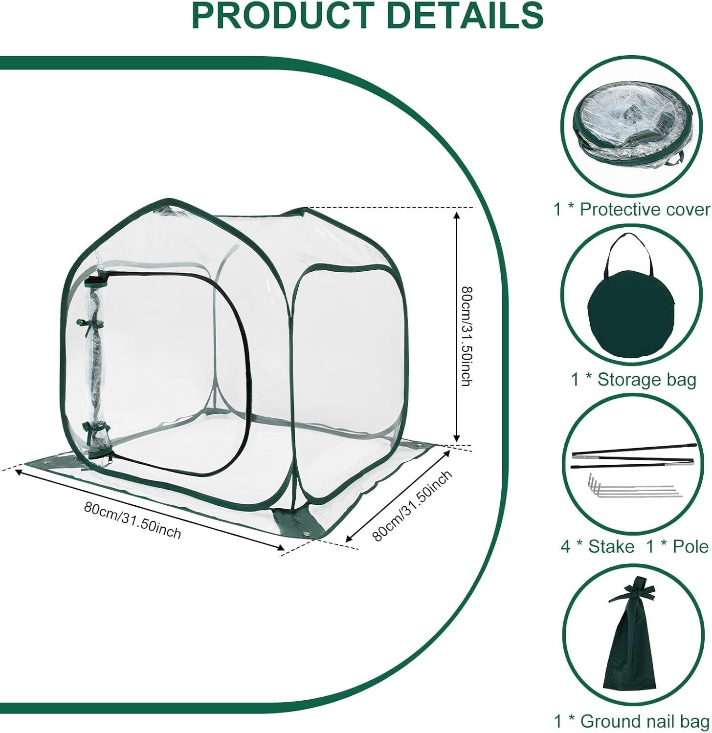 Mini Foldable PVC Greenhouse Tent 80x80x80cm Pop-Up Plant Cover Outdoor