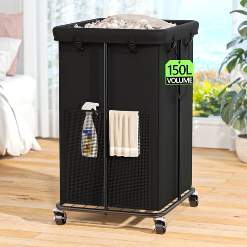 150L Rolling Laundry Hamper with Wheels Large Tall Clothes Basket Black