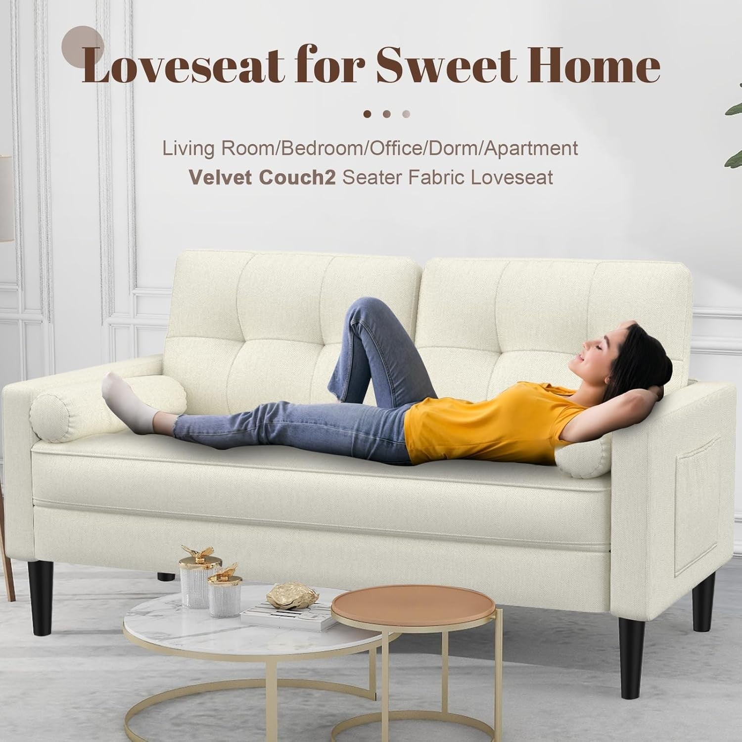 2 Seater Sofa Bed Beige | Comfy Small Couch for Lounge, Flat, Bedroom