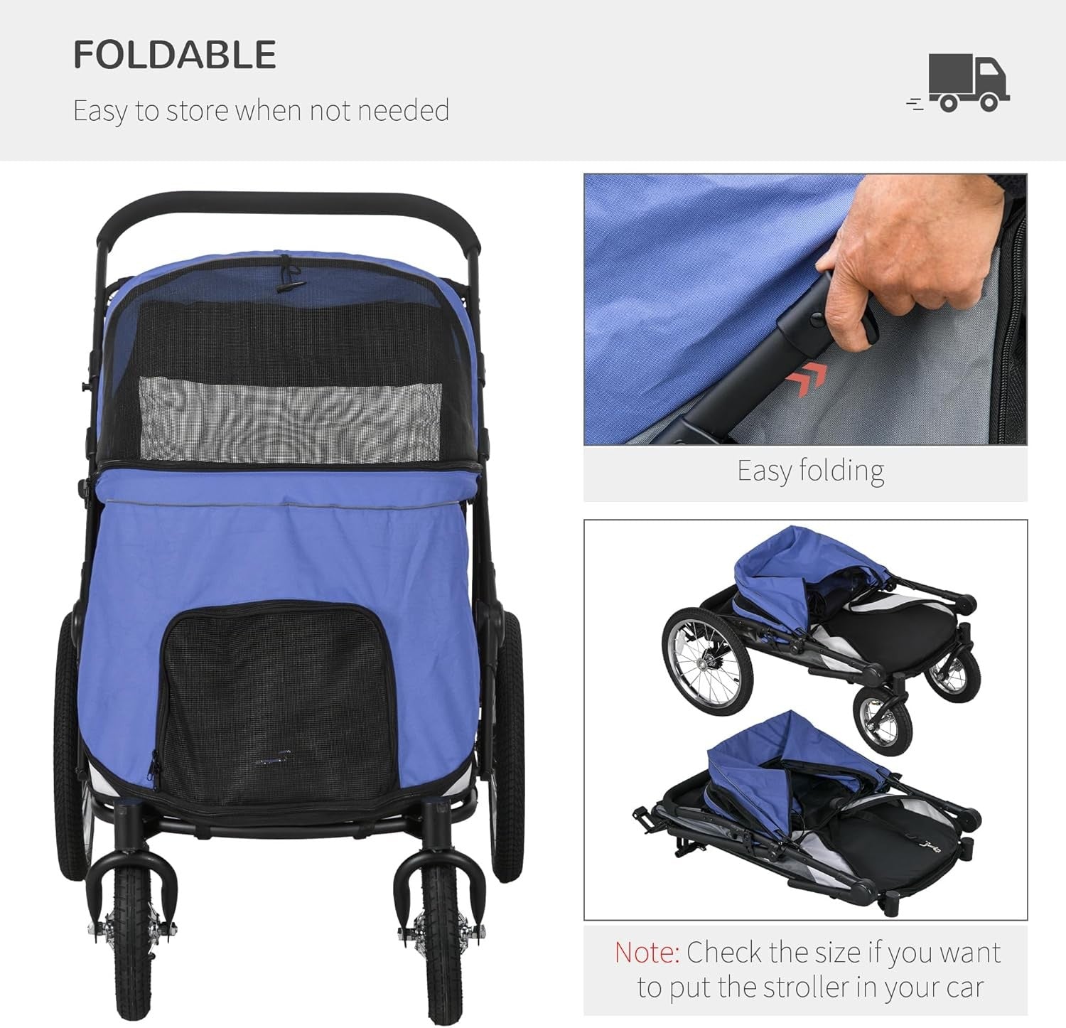 Blue Large Dog Stroller Jogger Foldable Pushchair with Cushion All Terrain